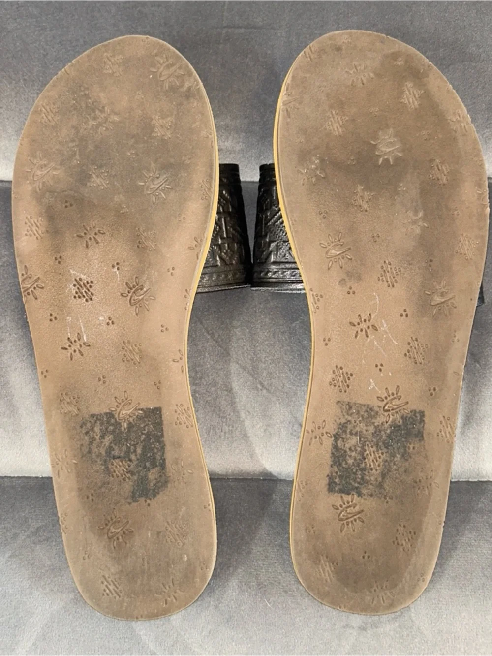 O'Neill Women's Black Embossed Slide Sandals with Tan Footbed